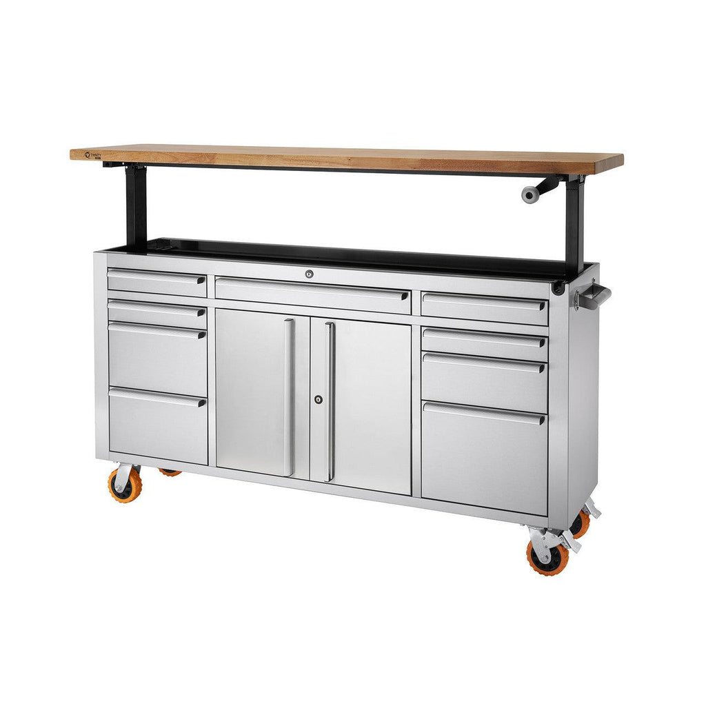 Professional Stainless Steel Rolling Workbench with Adjustable Top 72" x 19"-Grease Monkey Garage