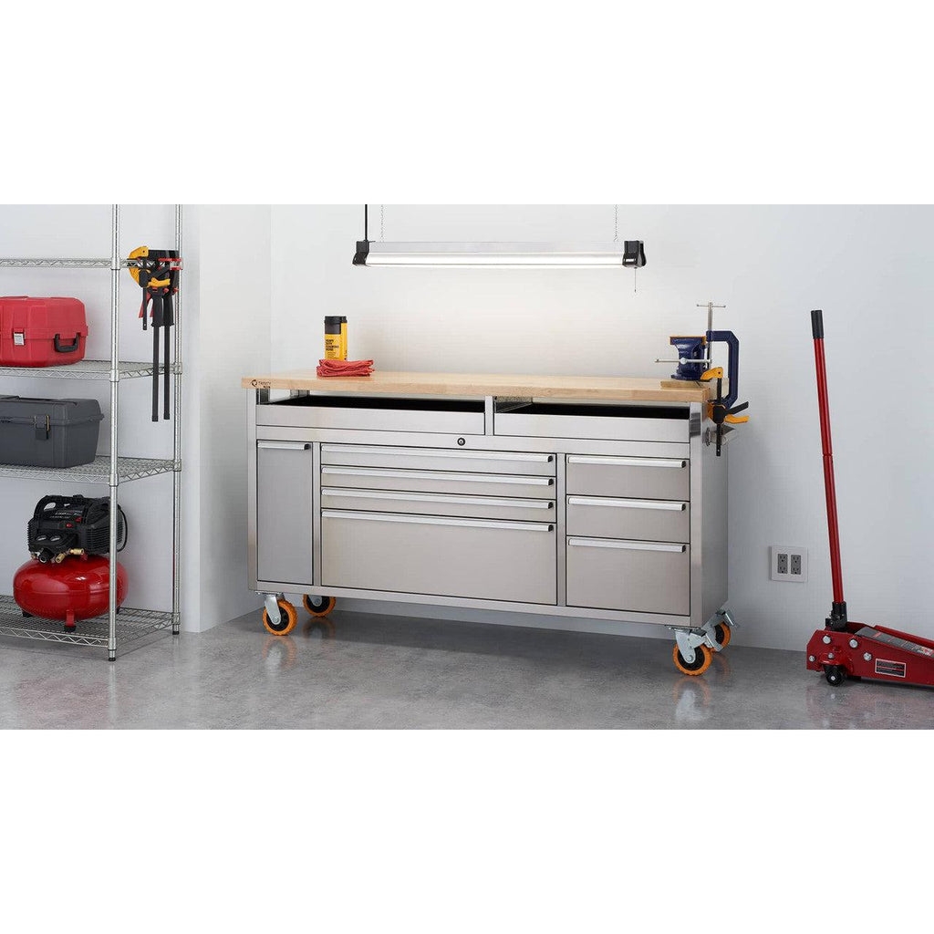 Professional Stainless Steel Rolling Workbench with Clampable Raised Top 66" x 19"-Grease Monkey Garage