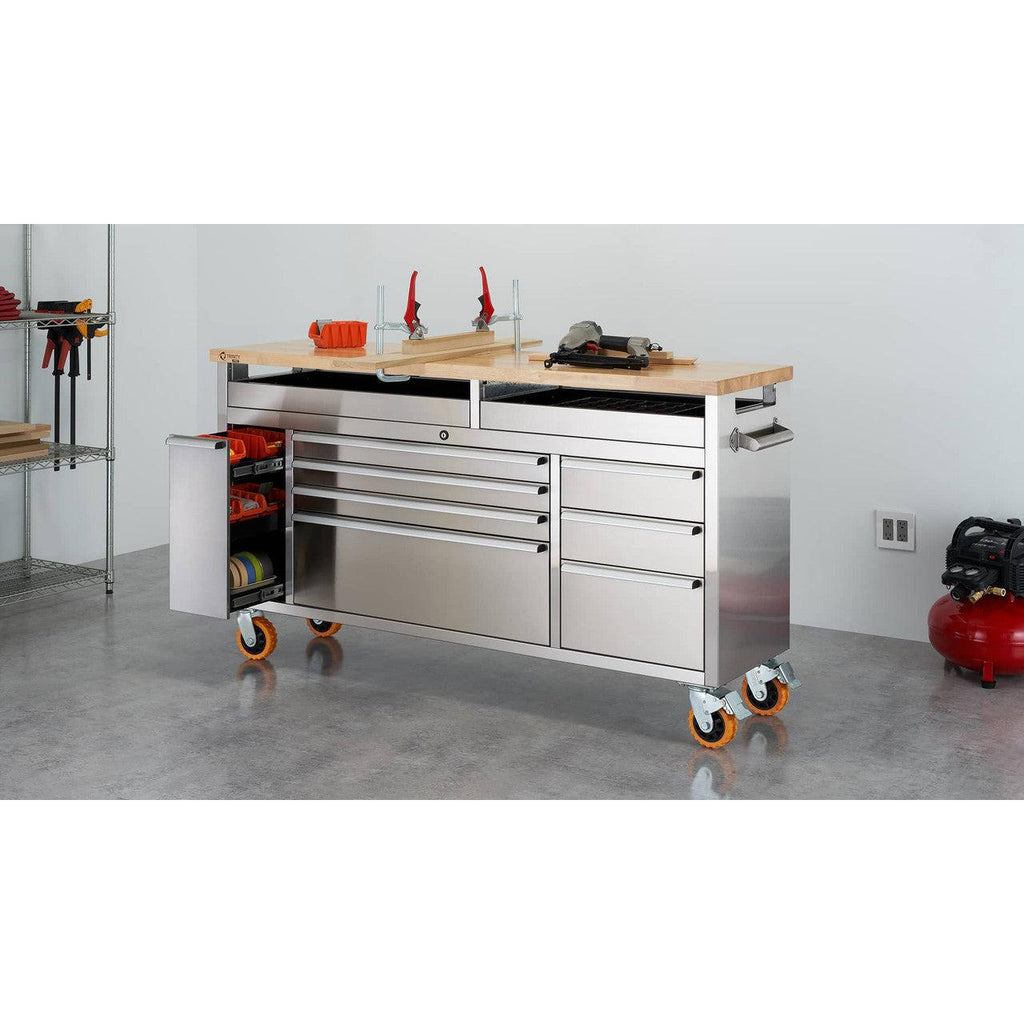 Professional Stainless Steel Rolling Workbench with Clampable Raised Top 66" x 19"-Grease Monkey Garage