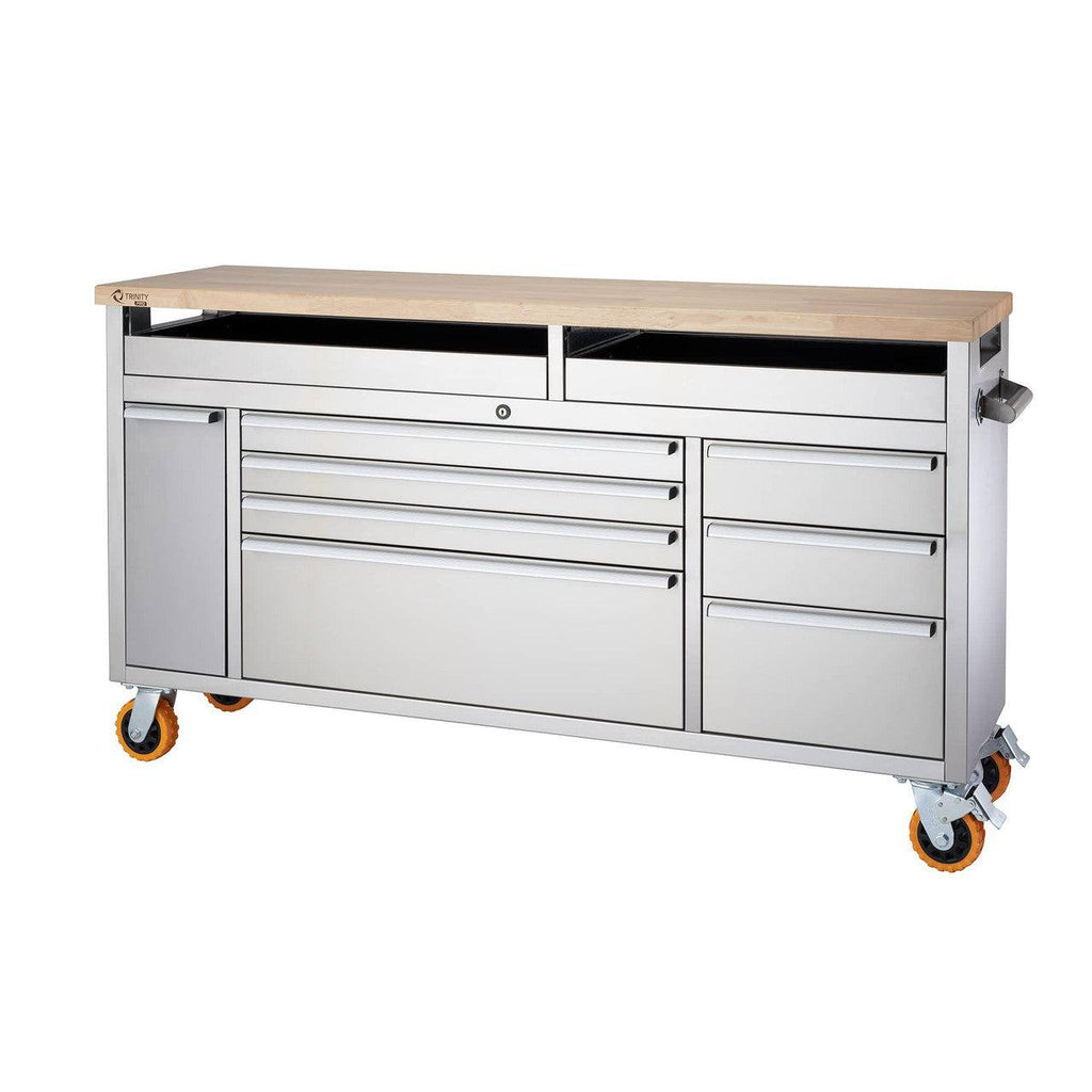 Professional Stainless Steel Rolling Workbench with Clampable Raised Top 66" x 19"-Grease Monkey Garage