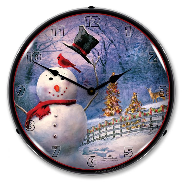 Snowman Greetings LED Clock-LED Clocks-Grease Monkey Garage