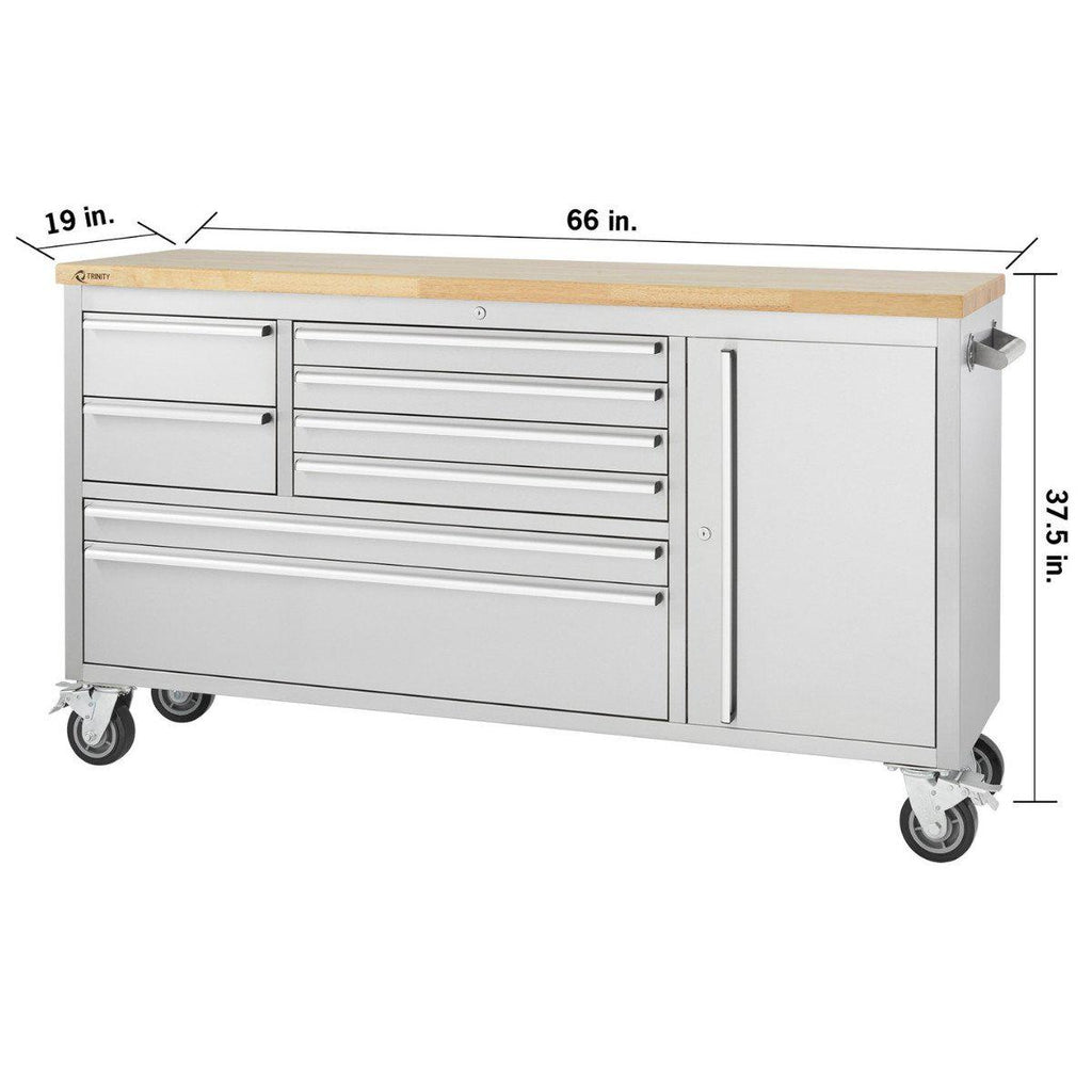 Stainless Steel Rolling Workbench 66" x 19"-Grease Monkey Garage