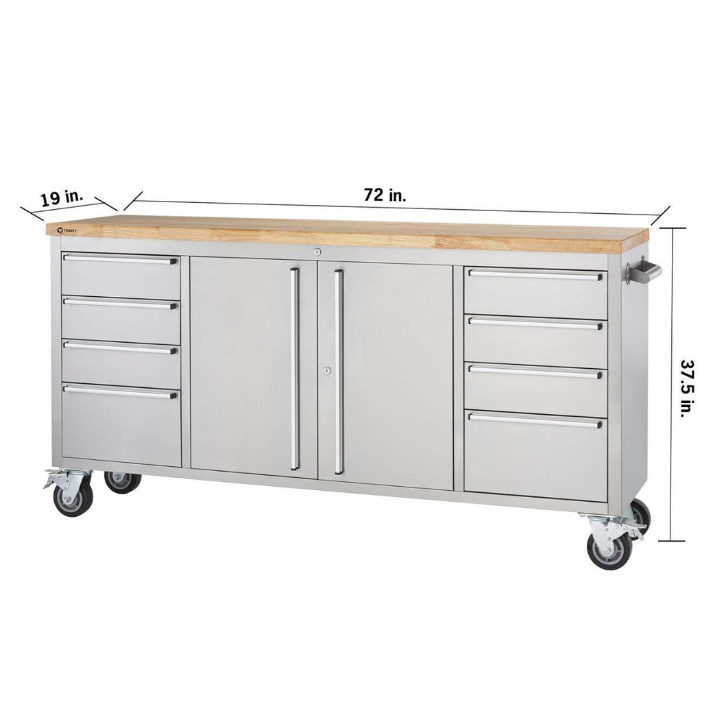 Stainless Steel Rolling Workbench 72" x 19"-Grease Monkey Garage