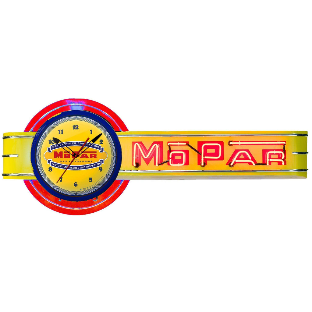 Yellow Offset Mopar Neon Clock Sign-Neon Clock Signs-Grease Monkey Garage